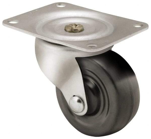 Shepherd - 3" Diam x 1-1/4" Wide x 3-13/16" OAH Top Plate Mount Swivel Caster - Soft Rubber, 150 Lb Capacity, Nylon Bearing, 3-1/8 x 4-1/8" Plate - Exact Industrial Supply