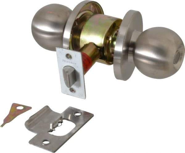 Master Lock - Up to 1-3/4" Door Thickness, Brushed Chrome Privacy Knob Lockset - 2-3/4" Back Set, Keyless Cylinder - Exact Industrial Supply