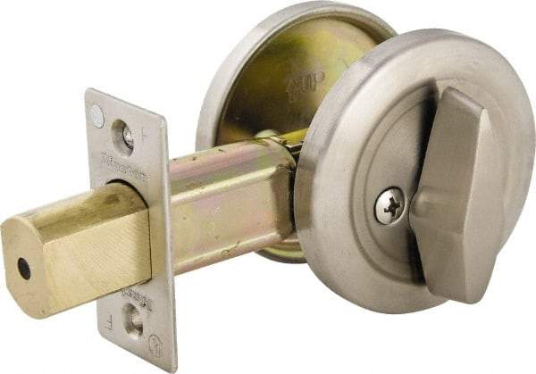 Master Lock - Up to 2" Door Thickness, Brushed Chrome Finish, One Sided Deadbolt - Keyless Cylinder - Exact Industrial Supply