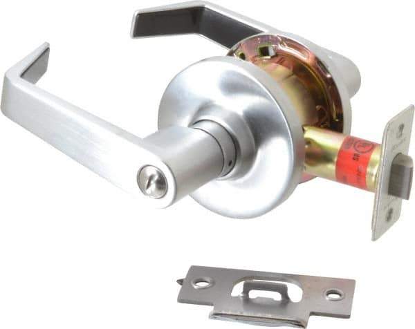 Master Lock - Grade 2 Privacy Lever Lockset - 2-3/4" Back Set, Keyless Cylinder, Brushed Chrome Finish - Exact Industrial Supply