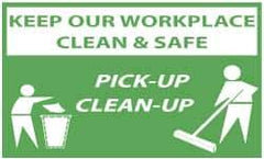 NMC - Keep Our Workplace Clean & Safe - Pick-Up - Clean-Up, 60 Inch Long x 36 Inch High, Safety Banner - Polyethylene, English, Printed on 1 Side - Exact Industrial Supply