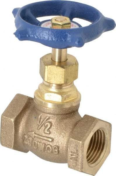 Legend Valve - 1/2" Pipe, FNPT Ends, Brass Rising Stem Globe Valve - Bronze Disc, Bolted Bonnet, 200 psi WOG, 125 psi WSP, Class 125 - Exact Industrial Supply