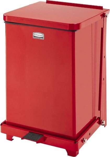 Rubbermaid - 7 Gal Square Unlabeled Trash Can - 17" High x 12" Long x 12" Wide, Red, Stainless Steel - Exact Industrial Supply