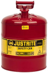 Justrite - 5 Gal Galvanized Steel Type I Safety Can - 16-7/8" High x 11-3/4" Diam, Red with Yellow - Exact Industrial Supply