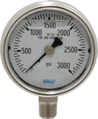 Wika - 2-1/2" Dial, 1/4 Thread, 0-3,000 Scale Range, Pressure Gauge - Lower Connection Mount, Accurate to 2-1-2% of Scale - Exact Industrial Supply