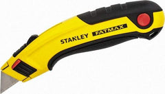 Stanley - Retractable Utility Knife - 60mm Blade, Yellow & Black Aluminum Handle, 5 Blades Included - Exact Industrial Supply