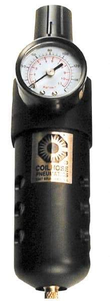 Coilhose Pneumatics - 1/4" NPT Port Compact 1 Piece Filter/Regulator FRL Unit - Polycarbonate Bowl, 48 SCFM, 150 Max psi, 8" High, Manual Drain - Exact Industrial Supply