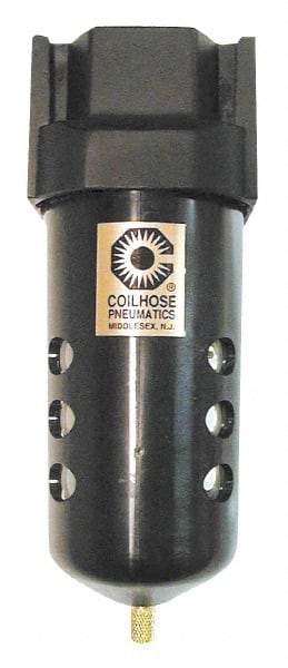 Coilhose Pneumatics - 3/8" Port, 7" High, FRL Filter with Polycarbonate Bowl & Manual Drain - 150 Max psi, 120°F Max, 8.5 oz Bowl Capacity - Exact Industrial Supply