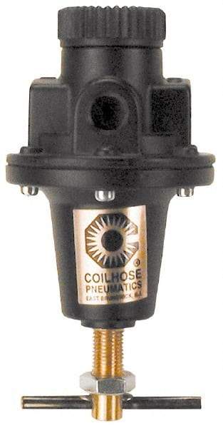 Coilhose Pneumatics - 3/4 NPT Port, 160 CFM, Cast Aluminum Heavy-Duty T-Handle Regulator - 0 to 60 psi Range, 250 Max psi Supply Pressure, 1/4" Gauge Port Thread, 5" Wide x 8-1/2" High - Exact Industrial Supply