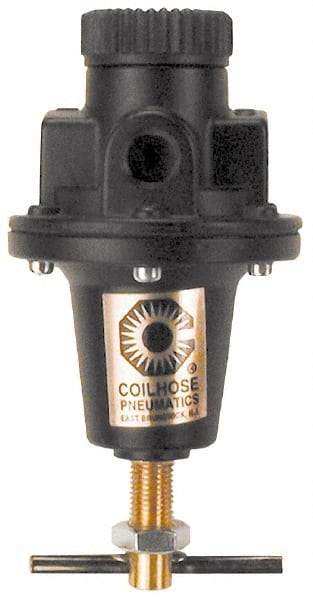 Coilhose Pneumatics - 1/4 NPT Port, 40 CFM, Cast Aluminum Heavy-Duty T-Handle Regulator - 0 to 200 psi Range, 250 Max psi Supply Pressure, 1/4" Gauge Port Thread, 3" Wide x 5-1/2" High - Exact Industrial Supply