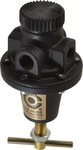 Coilhose Pneumatics - 1/4 NPT Port, 40 CFM, Cast Aluminum Heavy-Duty T-Handle Regulator - 0 to 125 psi Range, 250 Max psi Supply Pressure, 1/4" Gauge Port Thread, 3" Wide x 5-1/2" High - Exact Industrial Supply
