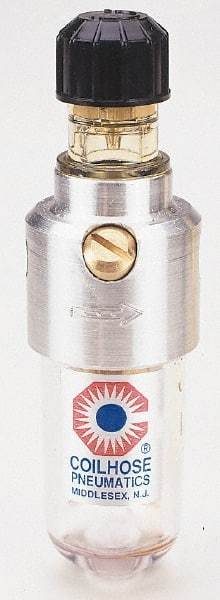 Coilhose Pneumatics - 1/4 NPT Port, 250 Max psi, Miniature Lubricator - Metal Bowl, Cast Aluminum Body, 11 CFM, 250°F Max, 1-1/2" Wide x 5" High - Exact Industrial Supply