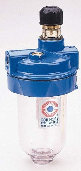 Coilhose Pneumatics - 3/8 NPT Port, 150 Max psi, Heavy-Duty Lubricator - Polycarbonate Bowl, Cast Aluminum Body, 25.5 CFM, 120°F Max, 3" Wide x 7" High - Exact Industrial Supply