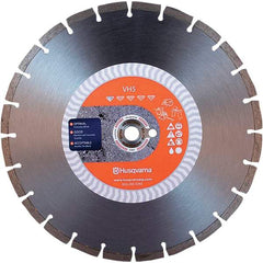 Husqvarna - 14" Diam, 25/32 & 1" Arbor Hole Diam, Continuous Edge Tooth Wet & Dry Cut Saw Blade - Diamond-Tipped, General Purpose Action, Standard Round Arbor - Exact Industrial Supply