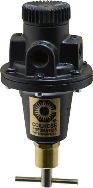 Coilhose Pneumatics - 1/4 NPT Port, 40 CFM, Cast Aluminum Tamper Proof Heavy-Duty T-Handle Regulator - 0 to 125 psi Range, 250 Max psi Supply Pressure, 1/4" Gauge Port Thread, 3" Wide x 5-1/2" High - Exact Industrial Supply
