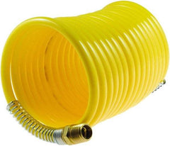 Coilhose Pneumatics - 1/4" ID, 1/4 Thread, 25' Long, Yellow Nylon Coiled & Self Storing Hose - 185 Max psi, Male Swivel x Male Swivel - Exact Industrial Supply