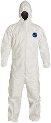 Dupont - Size L Film Laminate General Purpose Coveralls - White, Zipper Closure, Elastic Cuffs, Elastic Ankles, Serged Seams - Exact Industrial Supply