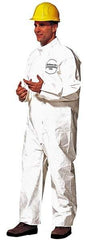 Dupont - Size 2XL Saranex Chemical Resistant Coveralls - White, Zipper Closure, Open Cuffs, Open Ankles, Bound Seams - Exact Industrial Supply