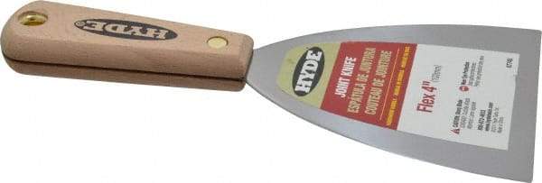 Hyde Tools - 4" Wide Steel Putty Knife - Flexible, Hardwood Handle, 7-3/4" OAL - Exact Industrial Supply