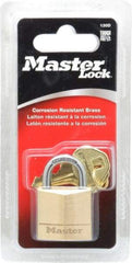 Master Lock - 5/8" Shackle Clearance, Keyed Different Solid Brasss Padlock - 3/16" Shackle Diam, Solid Brass - Exact Industrial Supply