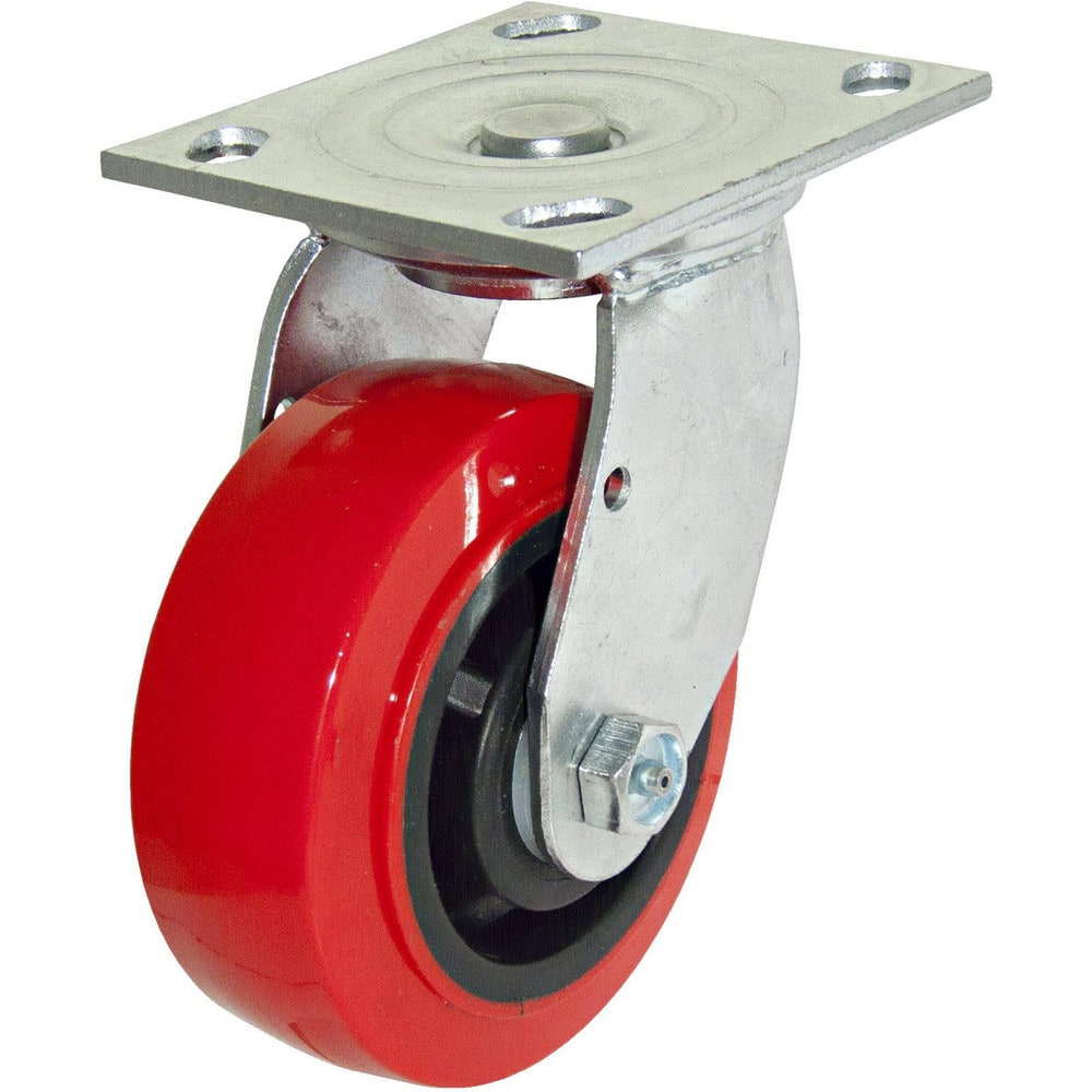 Swivel Top Plate Caster: Polyurethane, 4-15/16″ Wheel Dia, 2″ Wheel Width, 551 lb Capacity, 6-9/16″ OAH 4″ Plate Length, 4.5″ Plate Width, No Brake