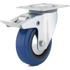 Swivel Top Plate Caster: Elastic Rubber, 3-15/16″ Wheel Dia, 1-3/8″ Wheel Width, 132 lb Capacity, 5-1/16″ OAH 3.125″ Plate Length, 4.13″ Plate Width, Total-Lock Brake