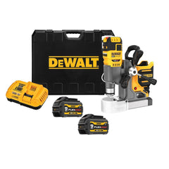 Cordless Drill Press: 2″ Chuck, 810 RPM Reversible, Includes 20V MAX Brushless 2 in. Magnetic Drill Press, (2) DCB609G FLEXVOLT(R) Oil Resistant 9.0AH batteries, DCB118 Charger, 1/2 in. Keyed Chuck Attachment, Chuck Key, Fluid Reservoir with Tube, Chip Gu