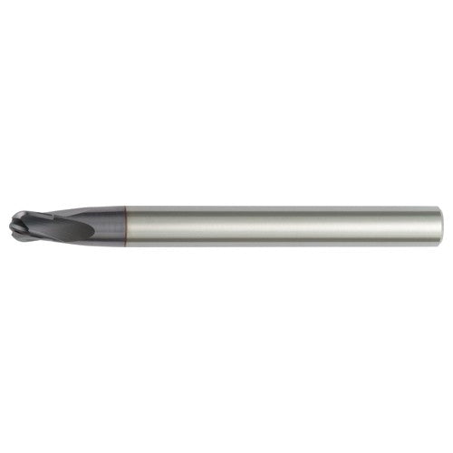 3/16″ Dia. × 1/4″ Shank × 3/16″ DOC × 3″ OAL, Carbide AlTiN, 4 Flute, CW|15° Helix, Round, Ballnose End Mill - Exact Industrial Supply