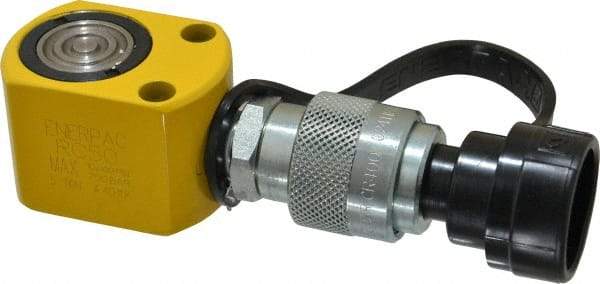 Enerpac - 5 Ton, 0.63" Stroke, 0.62 Cu In Oil Capacity, Portable Hydraulic Single Acting Cylinder - 0.99 Sq In Effective Area, 1.63" Lowered Ht., 2.25" Max Ht., 1.13" Cyl Bore Diam, 1" Plunger Rod Diam, 10,000 Max psi - Exact Industrial Supply
