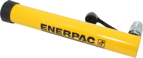 Enerpac - 10 Ton, 12" Stroke, 26.84 Cu In Oil Capacity, Portable Hydraulic Single Acting Cylinder - 2.24 Sq In Effective Area, 15.75" Lowered Ht., 27.75" Max Ht., 1.69" Cyl Bore Diam, 1.5" Plunger Rod Diam, 10,000 Max psi - Exact Industrial Supply
