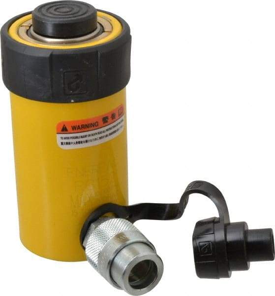 Enerpac - 15 Ton, 2" Stroke, 6.28 Cu In Oil Capacity, Portable Hydraulic Single Acting Cylinder - 3.14 Sq In Effective Area, 5.88" Lowered Ht., 7.88" Max Ht., 2" Cyl Bore Diam, 1.625" Plunger Rod Diam, 10,000 Max psi - Exact Industrial Supply