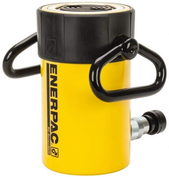 Enerpac - 50 Ton, 4" Stroke, 44.18 Cu In Oil Capacity, Portable Hydraulic Single Acting Cylinder - 11.04 Sq In Effective Area, 8.94" Lowered Ht., 12.94" Max Ht., 3.75" Cyl Bore Diam, 3.125" Plunger Rod Diam, 10,000 Max psi - Exact Industrial Supply
