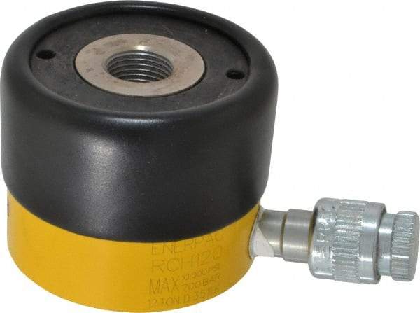 Enerpac - 12 Ton, 0.31" Stroke, 0.86 Cu In Oil Capacity, Portable Hydraulic Hollow Hole Cylinder - 2.76 Sq In Effective Area, 2.19" Lowered Ht., 2.5" Max Ht., 2.13" Cyl Bore Diam, 1.38" Plunger Rod Diam, 10,000 Max psi - Exact Industrial Supply