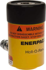 Enerpac - 12 Ton, 1.63" Stroke, 4.49 Cu In Oil Capacity, Portable Hydraulic Hollow Hole Cylinder - 2.76 Sq In Effective Area, 4.75" Lowered Ht., 6.38" Max Ht., 2.13" Cyl Bore Diam, 1.38" Plunger Rod Diam, 10,000 Max psi - Exact Industrial Supply