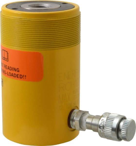 Enerpac - 12 Ton, 1.63" Stroke, 4.49 Cu In Oil Capacity, Portable Hydraulic Hollow Hole Cylinder - 2.76 Sq In Effective Area, 4.75" Lowered Ht., 6.38" Max Ht., 2.13" Cyl Bore Diam, 1.38" Plunger Rod Diam, 10,000 Max psi - Exact Industrial Supply