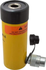 Enerpac - 12 Ton, 3" Stroke, 8.29 Cu In Oil Capacity, Portable Hydraulic Hollow Hole Cylinder - 2.76 Sq In Effective Area, 7.25" Lowered Ht., 10.25" Max Ht., 2.13" Cyl Bore Diam, 1.38" Plunger Rod Diam, 10,000 Max psi - Exact Industrial Supply