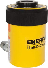 Enerpac - 30 Ton, 2.5" Stroke, 18.05 Cu In Oil Capacity, Portable Hydraulic Hollow Hole Cylinder - 7.22 Sq In Effective Area, 7.03" Lowered Ht., 9.53" Max Ht., 3.5" Cyl Bore Diam, 2.5" Plunger Rod Diam, 10,000 Max psi - Exact Industrial Supply