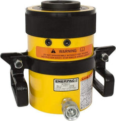 Enerpac - 60 Ton, 3" Stroke, 38.2 Cu In Oil Capacity, Portable Hydraulic Hollow Hole Cylinder - 12.73 Sq In Effective Area, 9.75" Lowered Ht., 12.75" Max Ht., 4.88" Cyl Bore Diam, 3.63" Plunger Rod Diam, 10,000 Max psi - Exact Industrial Supply
