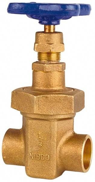 NIBCO - 3/8" Pipe, Class 150, Soldered Bronze Solid Wedge Stem Gate Valve - 300 WOG, 150 WSP, Union Bonnet - Exact Industrial Supply