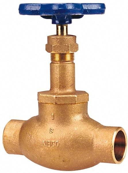 NIBCO - 1-1/2" Pipe, Soldered Ends, Bronze Integral Globe Valve - PTFE Disc, Screw-In Bonnet, 200 psi WOG, 125 psi WSP, Class 125 - Exact Industrial Supply