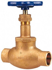 NIBCO - 1-1/4" Pipe, Soldered Ends, Bronze Integral Globe Valve - PTFE Disc, Screw-In Bonnet, 200 psi WOG, 125 psi WSP, Class 125 - Exact Industrial Supply