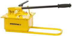 Enerpac - 1-1/2" Piston Stroke, 2-5/8" Piston Diam, 7.69, 0.29 Cu In per Stroke, 453 Cu In Reservoir Capacity, Manual Hydraulic Pump - 10,000 psi, 110 Lbs. Max Handle Effort, 2 Stage - Exact Industrial Supply