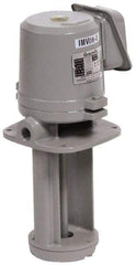 Graymills - 230/460 Volt, 3/4 hp, 3 Phase, 3,450 RPM, Cast Iron Immersion Machine Tool & Recirculating Pump - 45 GPM, 52 psi, 7-1/2" Long x 7-1/2" Mounting Flange Width, 21-1/16" Overall Height, Metric Thread, Aluminum Impeller - Exact Industrial Supply