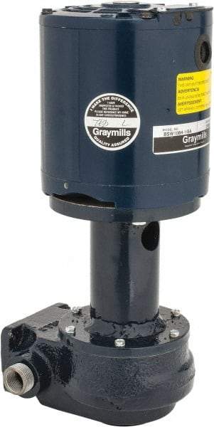 Graymills - 115 Volt, 1/6 hp, 1 Phase, 3,450 RPM, Cast Iron Flanged Outside Suction Machine Tool & Recirculating Pump - 3-3/4" Long x 2-1/2" Mounting Flange Width, NPT Thread, Glass Filled Celcon Impeller - Exact Industrial Supply