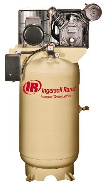 Ingersoll-Rand - 7.5 hp, 80 Gal Stationary Electric Vertical Air Compressor - Single Phase, 175 Max psi, 24 CFM, 230 Volt - Exact Industrial Supply