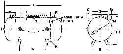 Made in USA - 30 Gallon, 200 Max psi Horizontal Tank with Plate - 1-1/2" Inlet, 48" Tank Length x 14" Tank Diam - Exact Industrial Supply