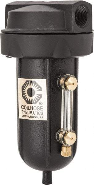Coilhose Pneumatics - 3/8" Port, 5" High, FRL Filter with Aluminum Bowl & Automatic Drain - 250 Max psi, 250°F Max, 4 oz Bowl Capacity - Exact Industrial Supply