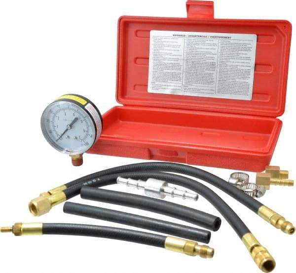 Value Collection - 12" Hose Length, 0 to 100 psi, Mechanical Automotive Fuel Injection Tester - 1 Lb Graduation, Steel - Exact Industrial Supply