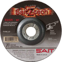 Sait - 24 Grit, 5" Wheel Diam, 1/4" Wheel Thickness, 7/8" Arbor Hole, Type 27 Depressed Center Wheel - Zirconia Alumina, Resinoid Bond, R Hardness, 12,200 Max RPM, Compatible with Angle Grinder - Exact Industrial Supply