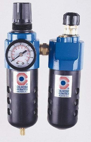 Coilhose Pneumatics - 1/2" NPT Port Standard 2 Piece Filter/Regulator-Lubricator FRL Unit - Metal Bowl, 127 SCFM, 250 Max psi, 10.5" High, Manual Drain - Exact Industrial Supply